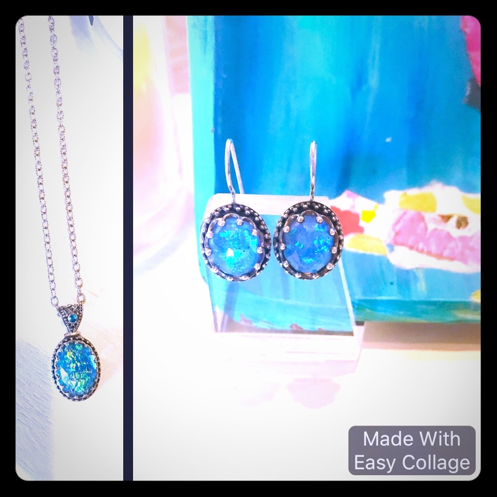 Blue topaz pendant necklace & earrings